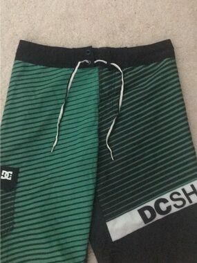 DC Boys' Green and Black Striped Swim Trunks